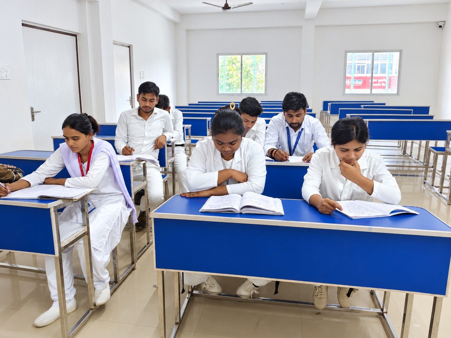 Students reading in a classroom