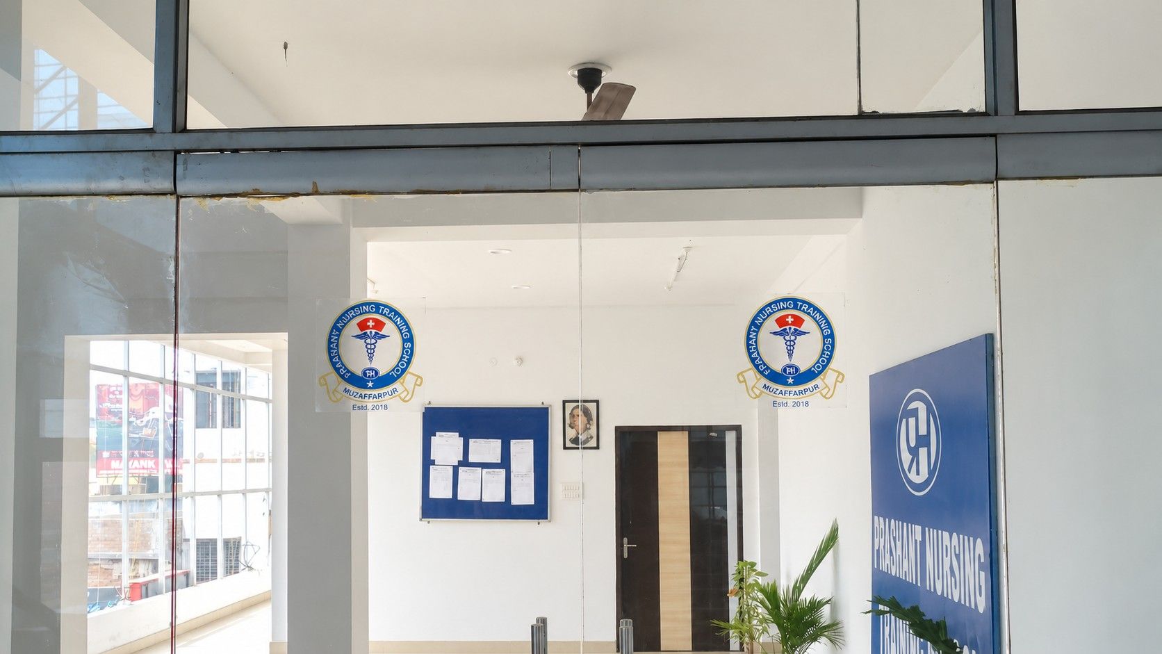 The college entrance lobby