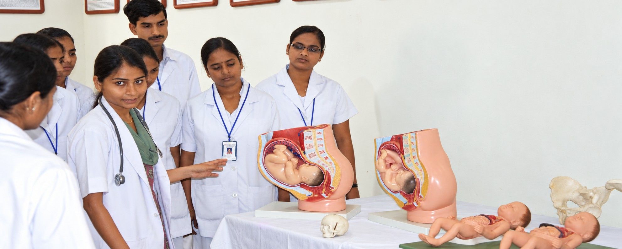 Students in the obstetrics laboratory
